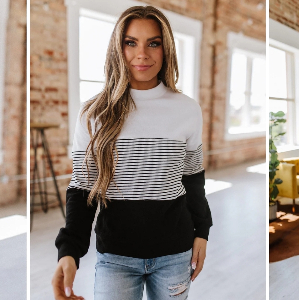 Long Sleeve Sweater black/white striped BNWT